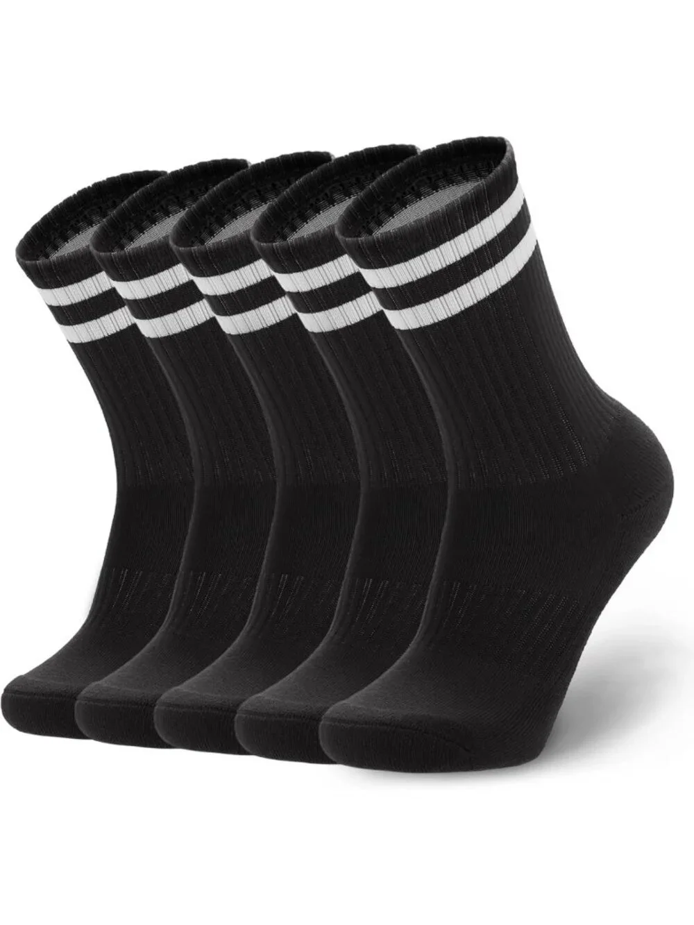 5 Pairs Striped Crew Socks - Cotton Cushioned Athletic Sports Socks for All Ages
